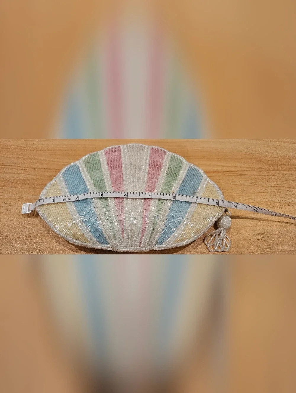 Vintage Handmade Beaded Seashell Pastel Color Pouch Bag Zipper Closure Boho Chic